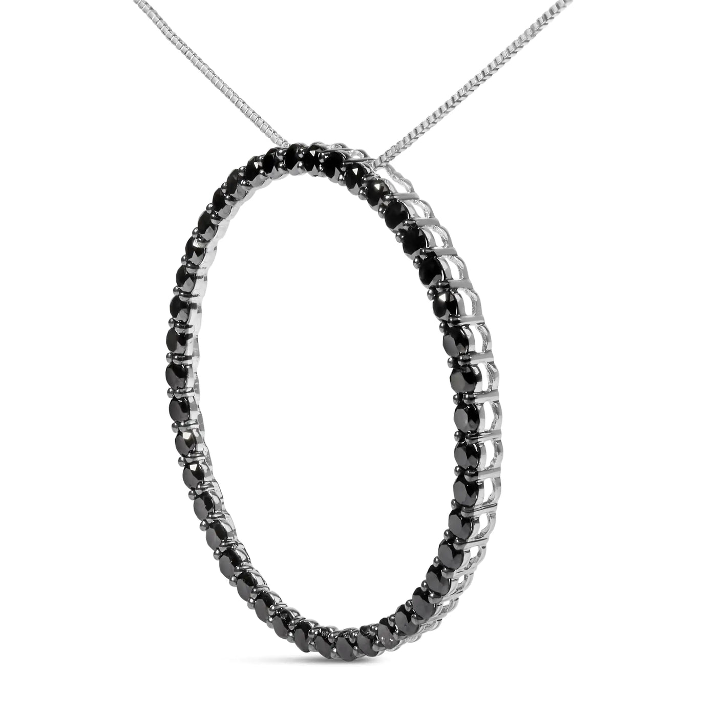 Sterling Silver .925 Black Diamond 3.0 Cttw Open Hoop Circle 18" Pendant Necklace